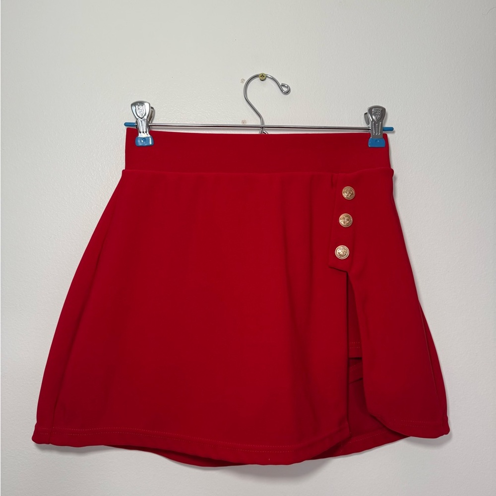 Elegant Red Button-Detail Skirt